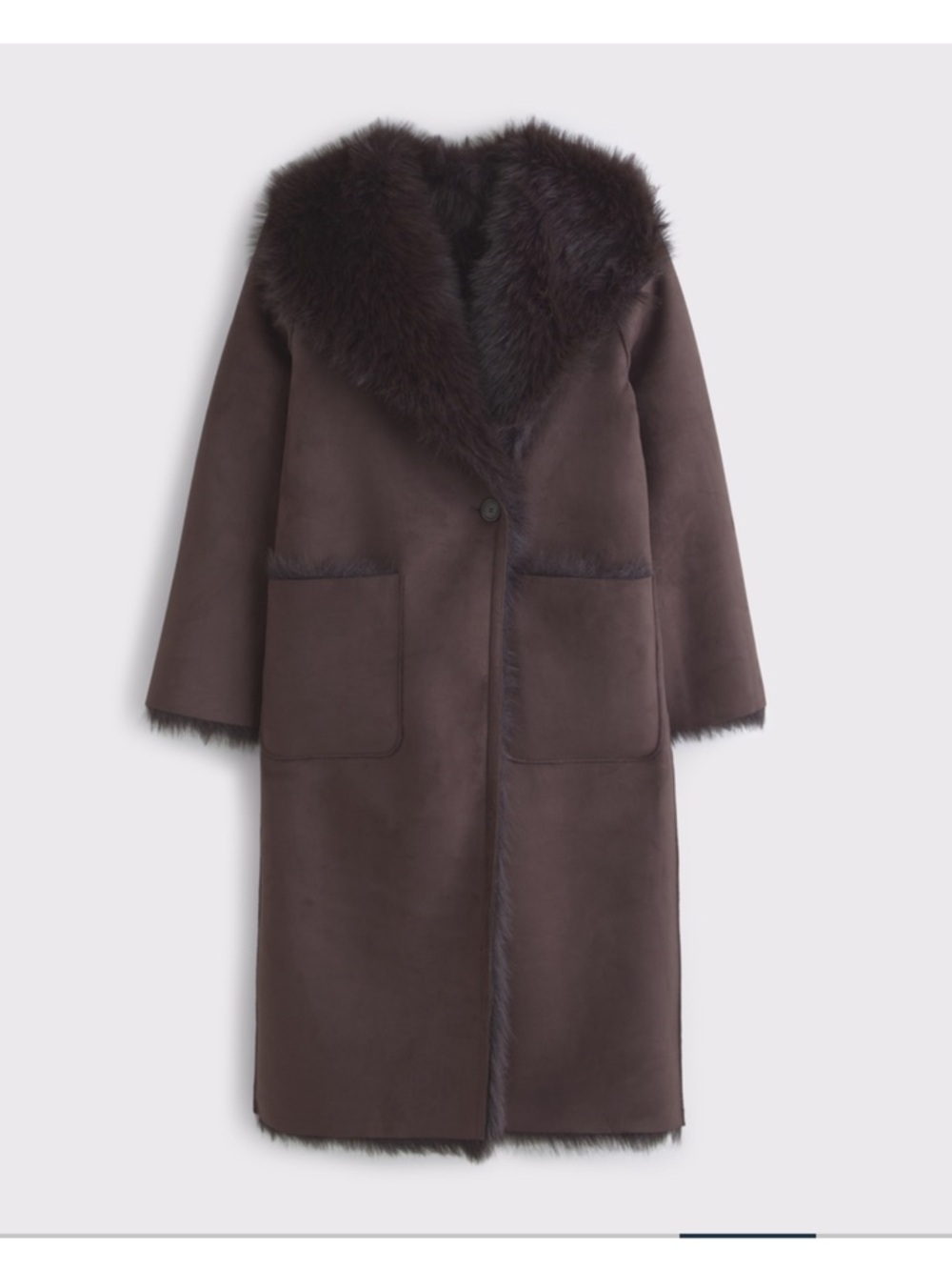 Abercrombie and Fitch Women’s Dark Brown Faux Shearling Reversible  Long Coat
